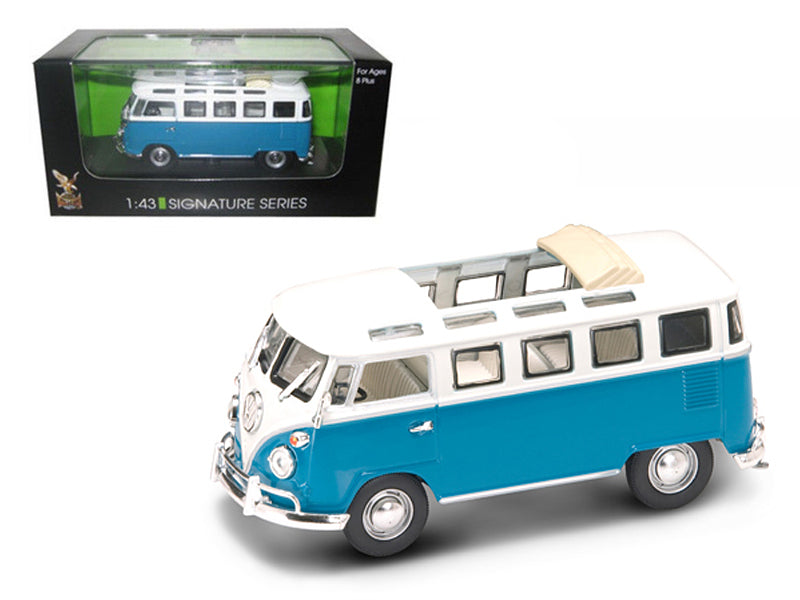 1962 Volkswagen Microbus Van Bus Blue With Open Roof 1/43 Diecast Car by Road Signature-DiecastModeler.com