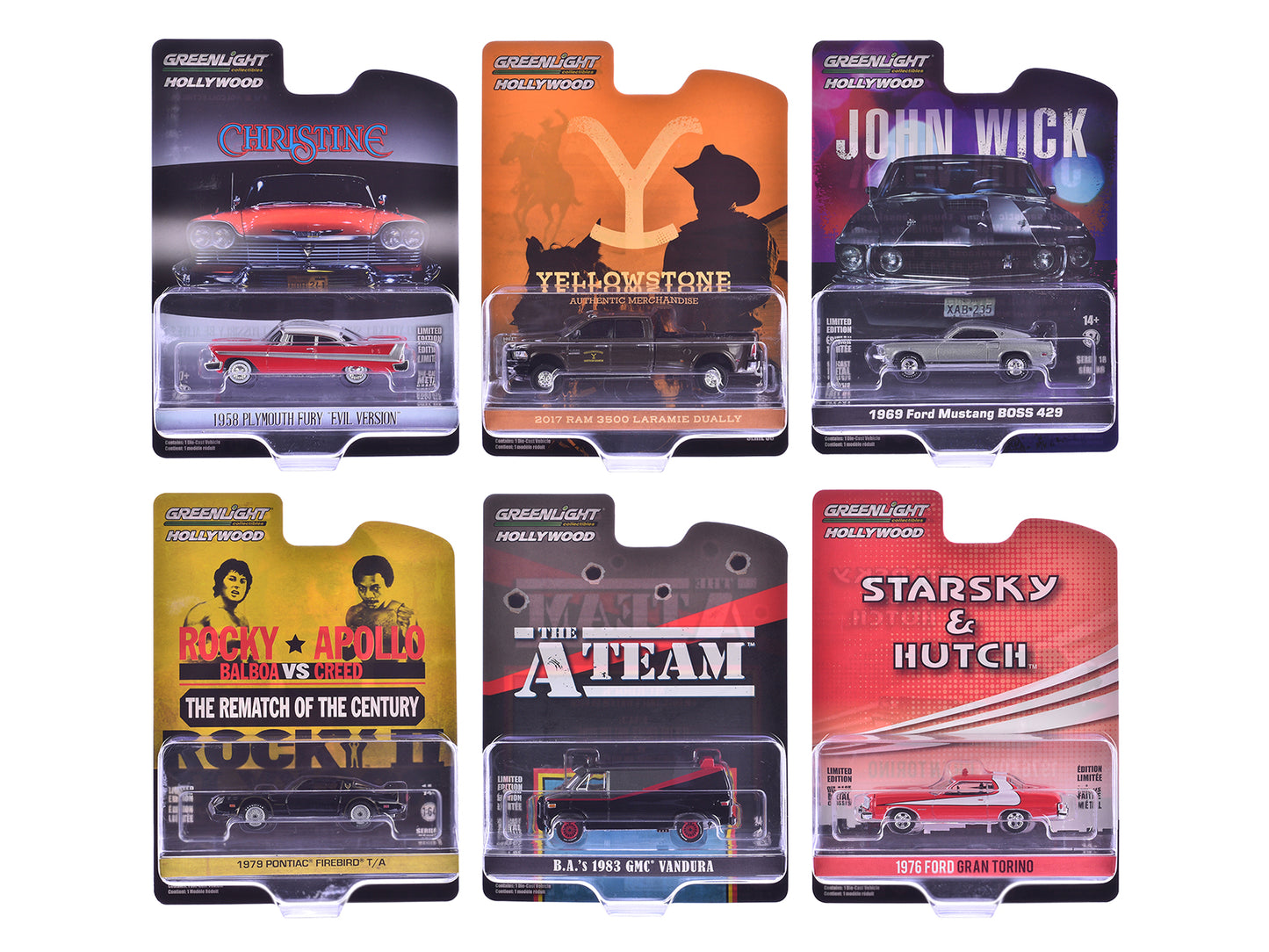 "Hollywood Greatest Hits" (2024) Set of 6 pieces 1/64 Diecast Model Cars by Greenlight-DiecastModeler.com