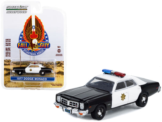 1977 Dodge Monaco Police Black and White "County Sheriff's Department" "Fall Guy Stuntman Association" Hollywood Special Edition 1/64 Diecast Model Car by Greenlight-DiecastModeler.com