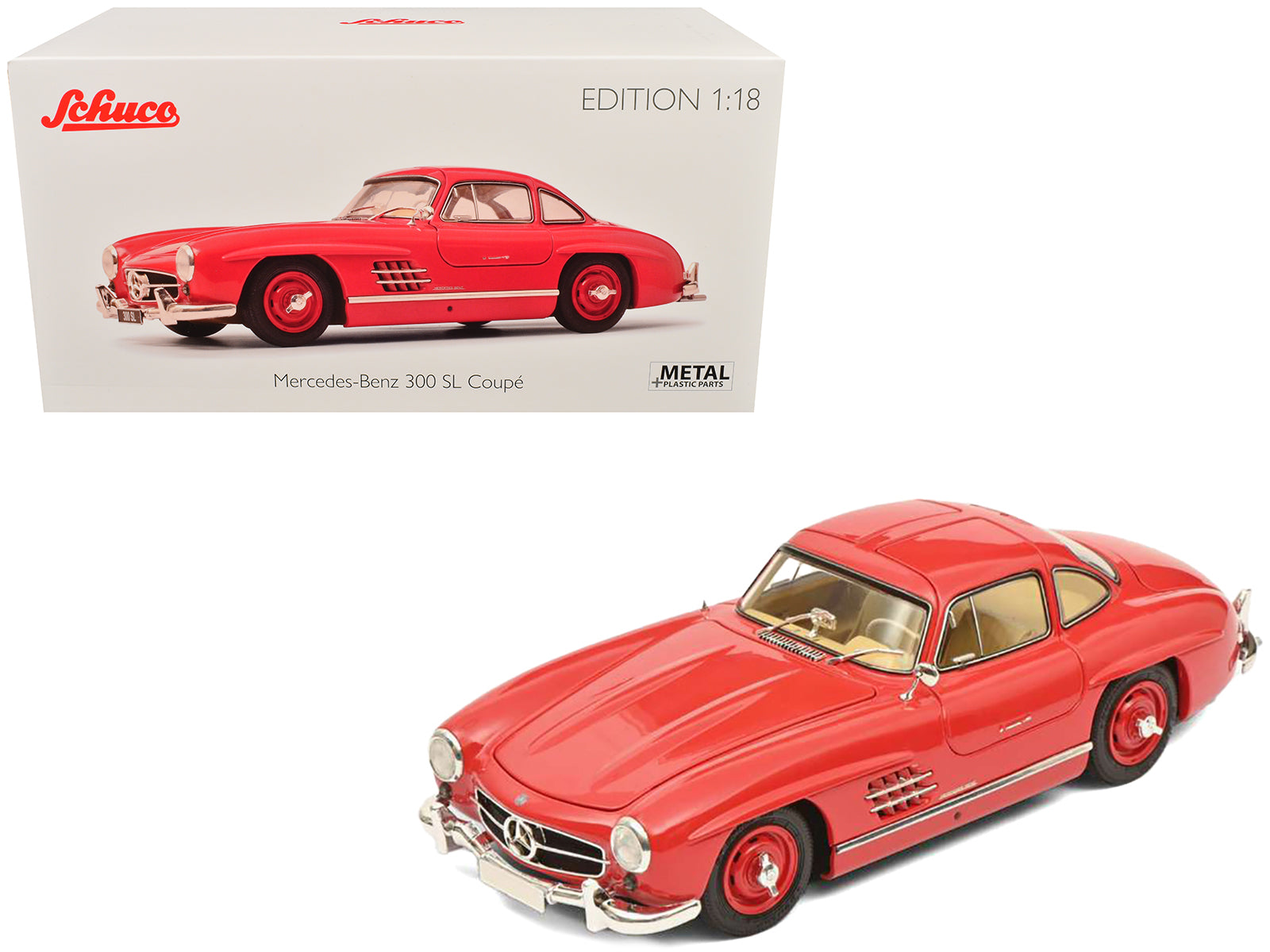 Mercedes-Benz 300 SL Gullwing Coupe Red 1/18 Diecast Model Car by Schuco-DiecastModeler.com