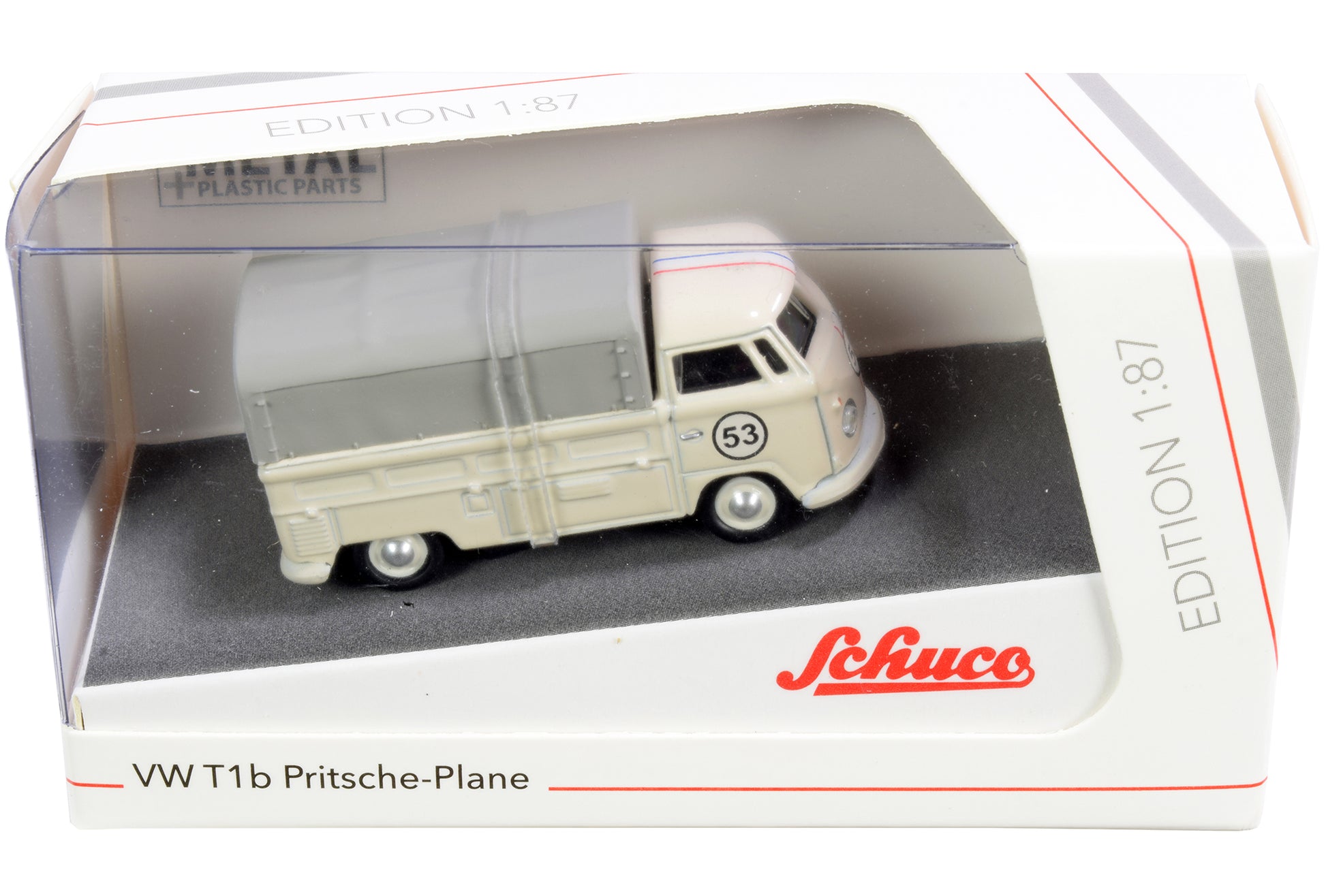 Volkswagen T1b Pritsche Plane Pickup Truck with Canopy #53 Cream 1/87 (HO) Diecast Model by Schuco-DiecastModeler.com