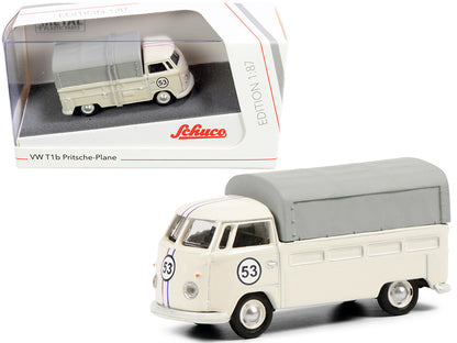 Volkswagen T1b Pritsche Plane Pickup Truck with Canopy #53 Cream 1/87 (HO) Diecast Model by Schuco-DiecastModeler.com