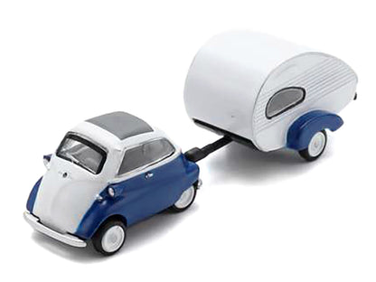 BMW Isetta Blue and White with Home Trailer 1/87 (HO) Diecast Model Car by Schuco