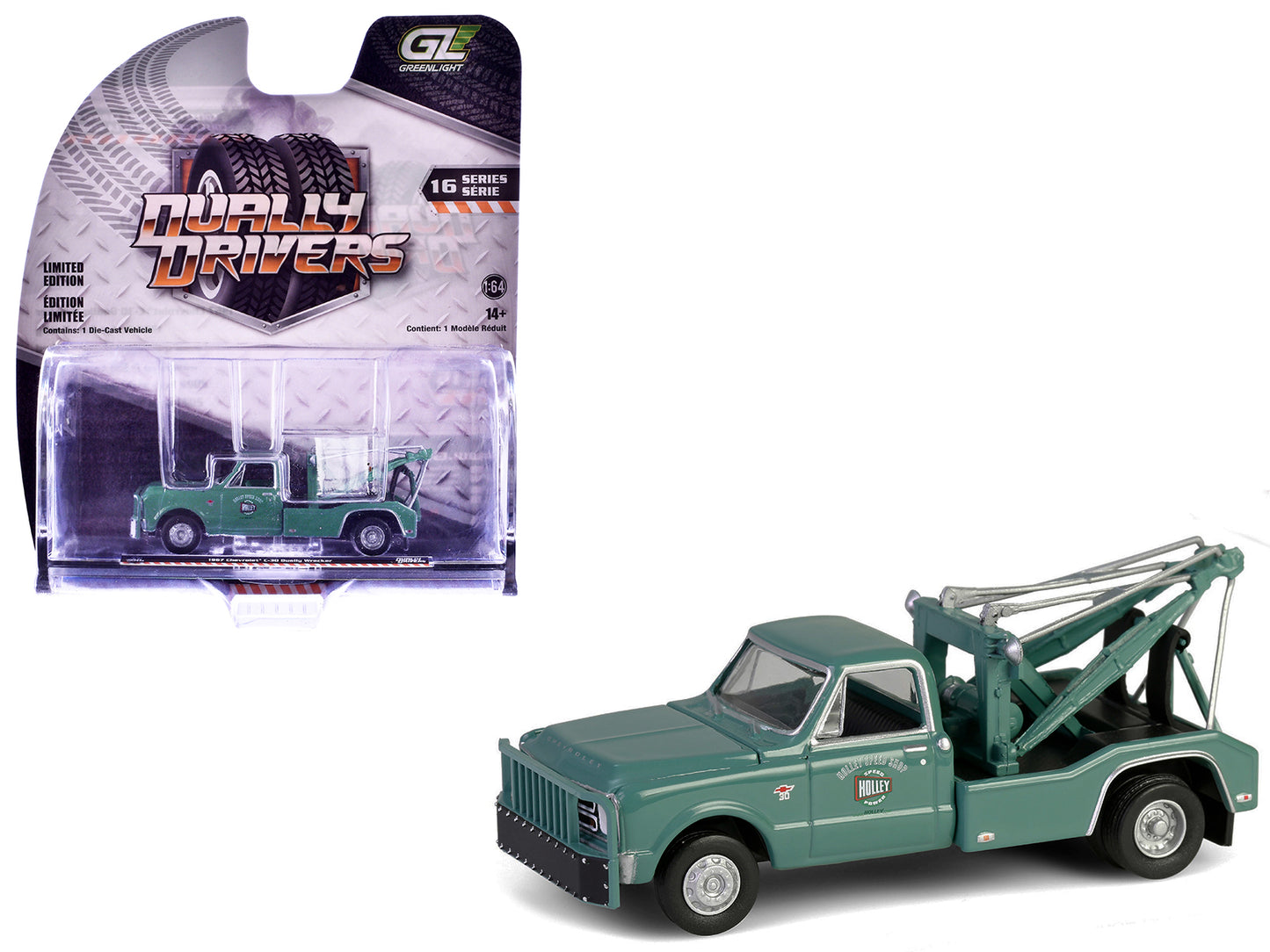 1967 Chevrolet C-30 Dually Wrecker Tow Truck "Holley Speed Shop" Green "Dually Drivers" Series 16 1/64 Diecast Model Car by Greenlight