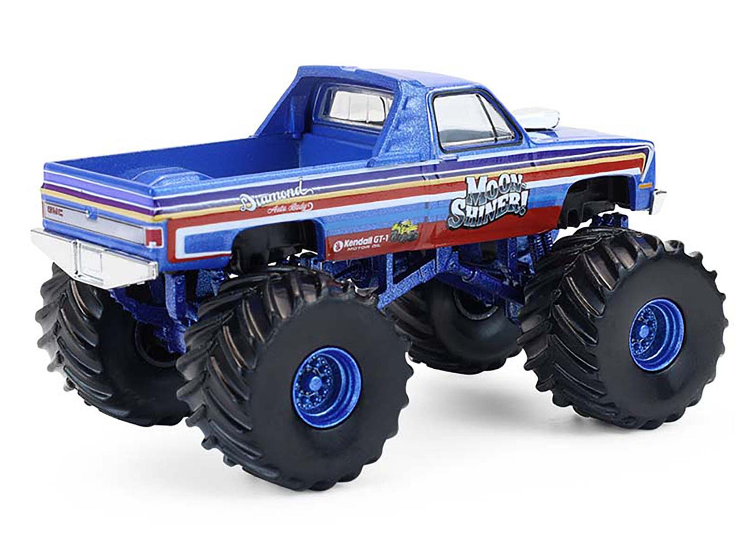 1982 GMC Sierra 2500 Monster Truck "Moonshiner!" Blue Metallic with Stripes "Kings of Crunch" Series 16 1/64 Diecast Model Car by Greenlight
