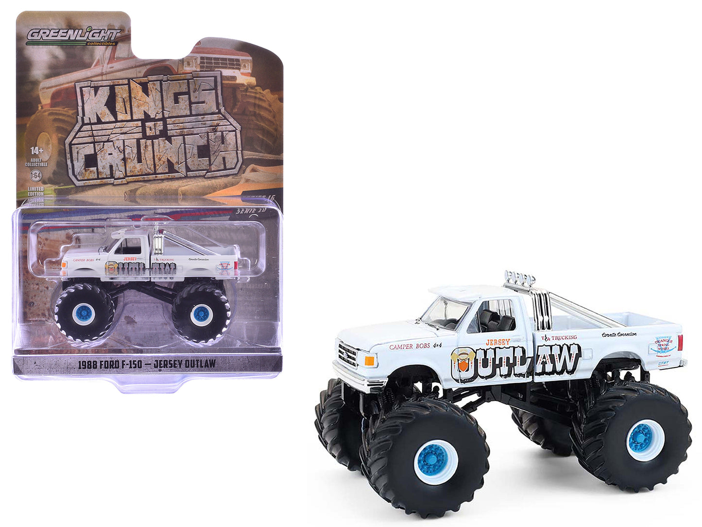 1988 Ford F-150 Monster Truck "Jersey Outlaw" White "Kings of Crunch" Series 16 1/64 Diecast Model Car by Greenlight
