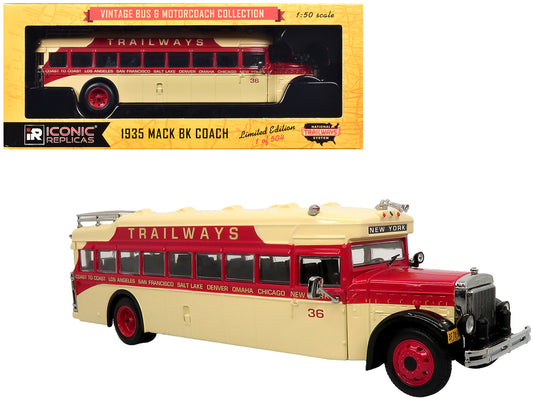 1935 Mack BK Coach Bus "Trailways" Beige and Red "Vintage Bus & Motorcoach Collection" Limited Edition to 504 pieces Worldwide 1/64 Diecast Model by Iconic Replicas-DiecastModeler.com