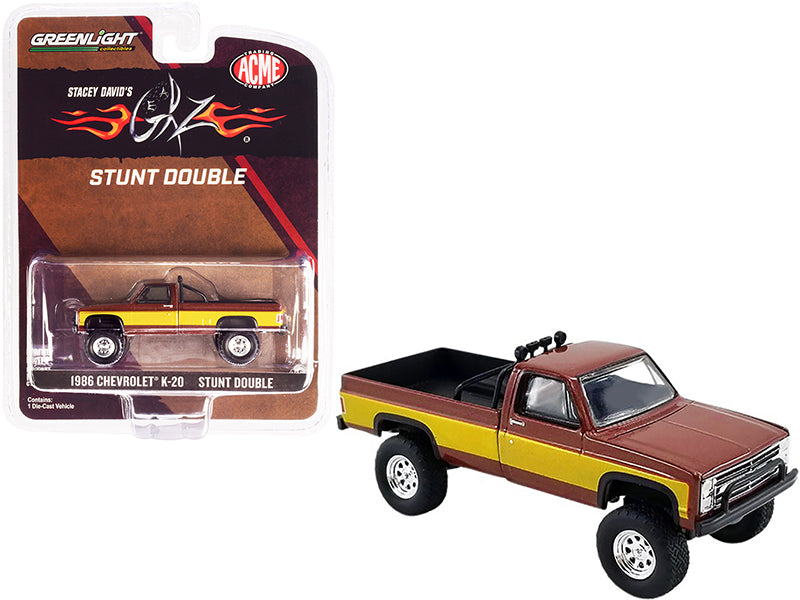 1986 Chevrolet K-20 Pickup Truck "Stunt Double" Brown Metallic with Gold Side Stripes (Stacey David's GearZ) Fall Guy Tribute 1/64 Diecast Model Car by Greenlight for ACME-DiecastModeler.com
