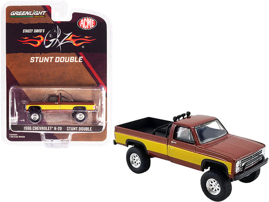 1986 Chevrolet K-20 Pickup Truck "Stunt Double" Brown Metallic with Gold Side Stripes (Stacey David's GearZ) Fall Guy Tribute 1/64 Diecast Model Car by Greenlight for ACME-DiecastModeler.com