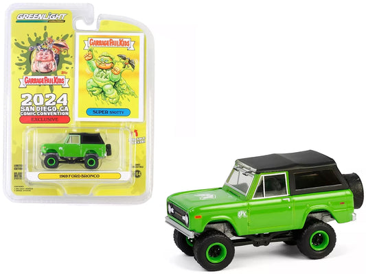 1969 Ford Bronco "Garbage Pail Kids: Super Snotty" Green with Black Top "San Diego Comic-Con 2024 Exclusive" 1/64 Diecast Model Car by Greenlight-DiecastModeler.com