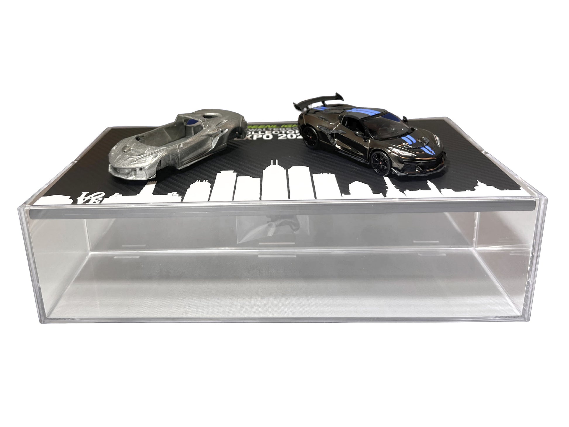 2025 Chevrolet Corvette C8 ZR1 Black with Blue Stripes with Raw Casting Dual Pack "2025 Greenlight Waltersons Collector's Expo Exclusive" 1/64 Diecast Model Car by Greenlight-DiecastModeler.com