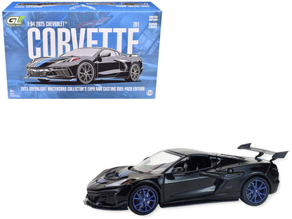 2025 Chevrolet Corvette C8 ZR1 Black with Blue Stripes with Raw Casting Dual Pack "2025 Greenlight Waltersons Collector's Expo Exclusive" 1/64 Diecast Model Car by Greenlight-DiecastModeler.com
