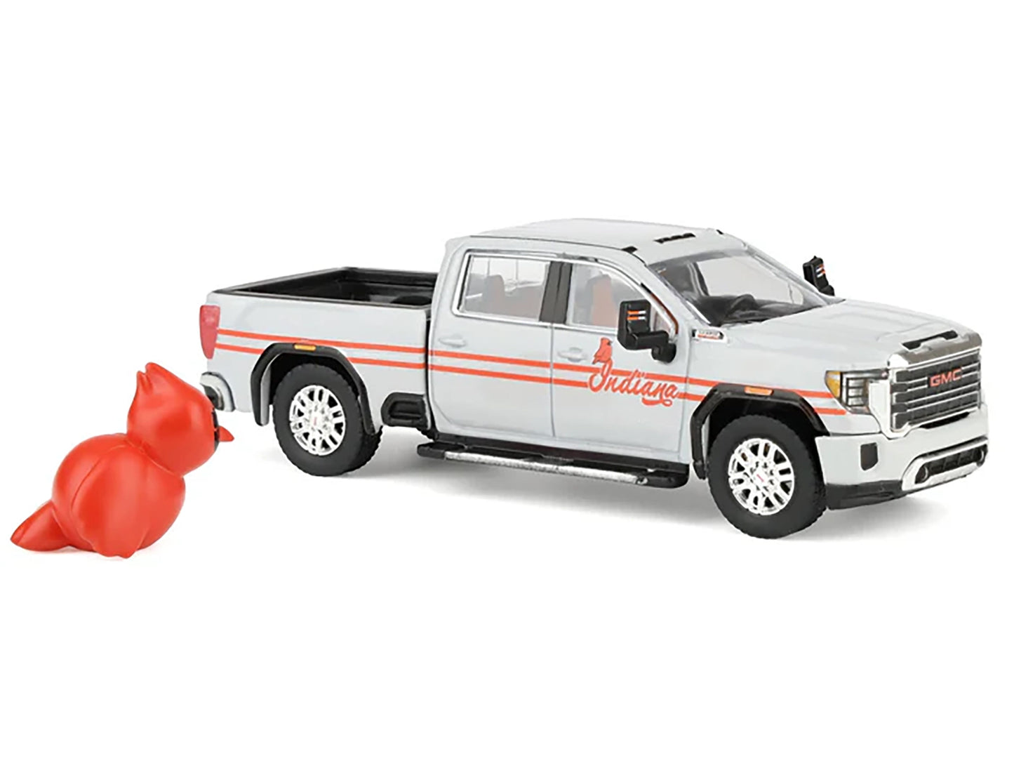2022 GMC Sierra 3500 HD Pickup Truck "Indiana Cardinals" Silver Metallic with Red Stripes and Cardinal Figure "2025 Greenlight Waltersons Collector's Expo Exclusive" 1/64 Diecast Model Car by Greenlight-DiecastModeler.com