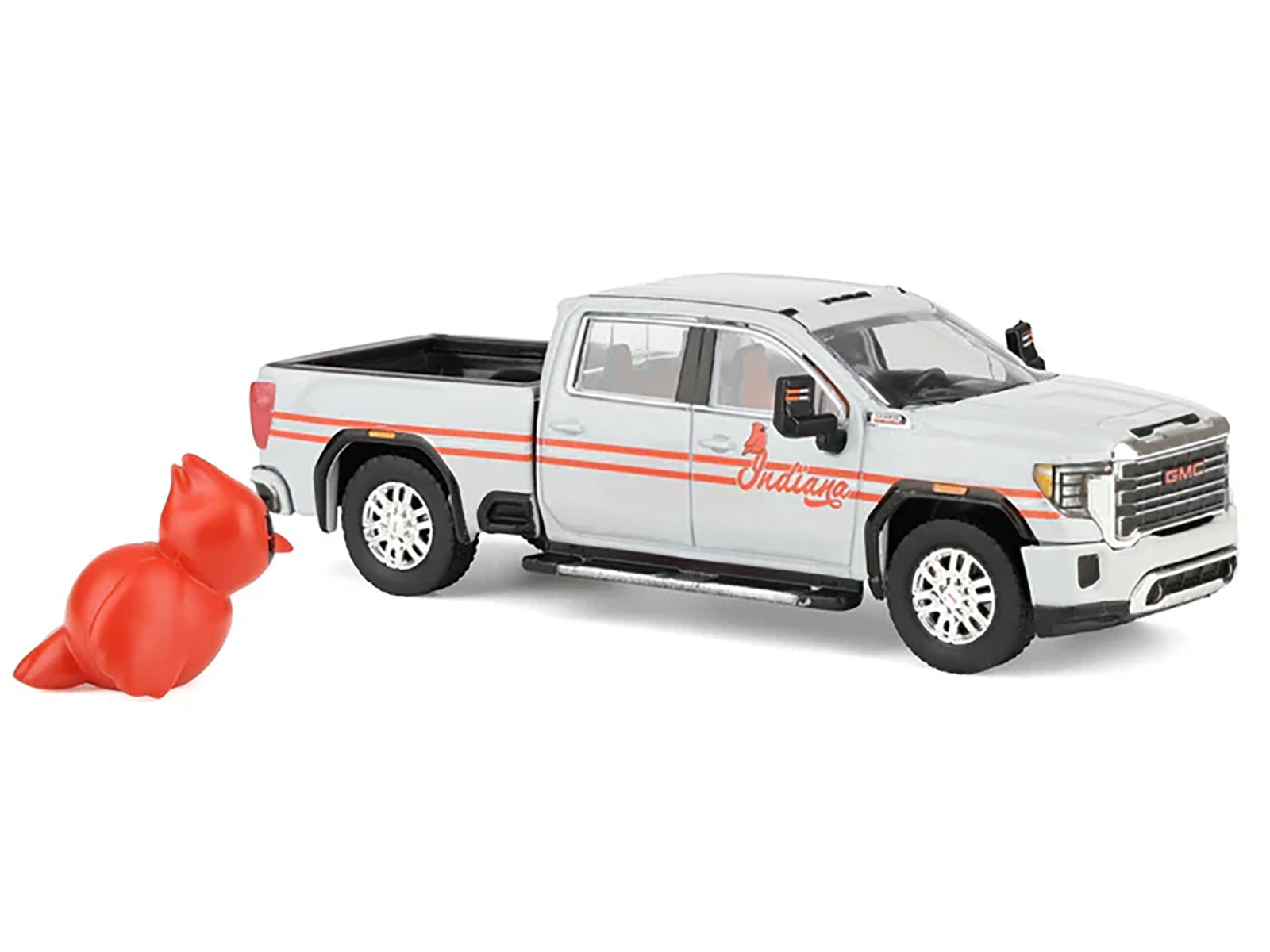 2022 GMC Sierra 3500 HD Pickup Truck "Indiana Cardinals" Silver Metallic with Red Stripes and Cardinal Figure "2025 Greenlight Waltersons Collector's Expo Exclusive" 1/64 Diecast Model Car by Greenlight-DiecastModeler.com