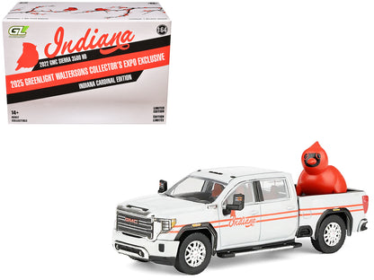 2022 GMC Sierra 3500 HD Pickup Truck "Indiana Cardinals" Silver Metallic with Red Stripes and Cardinal Figure "2025 Greenlight Waltersons Collector's Expo Exclusive" 1/64 Diecast Model Car by Greenlight-DiecastModeler.com