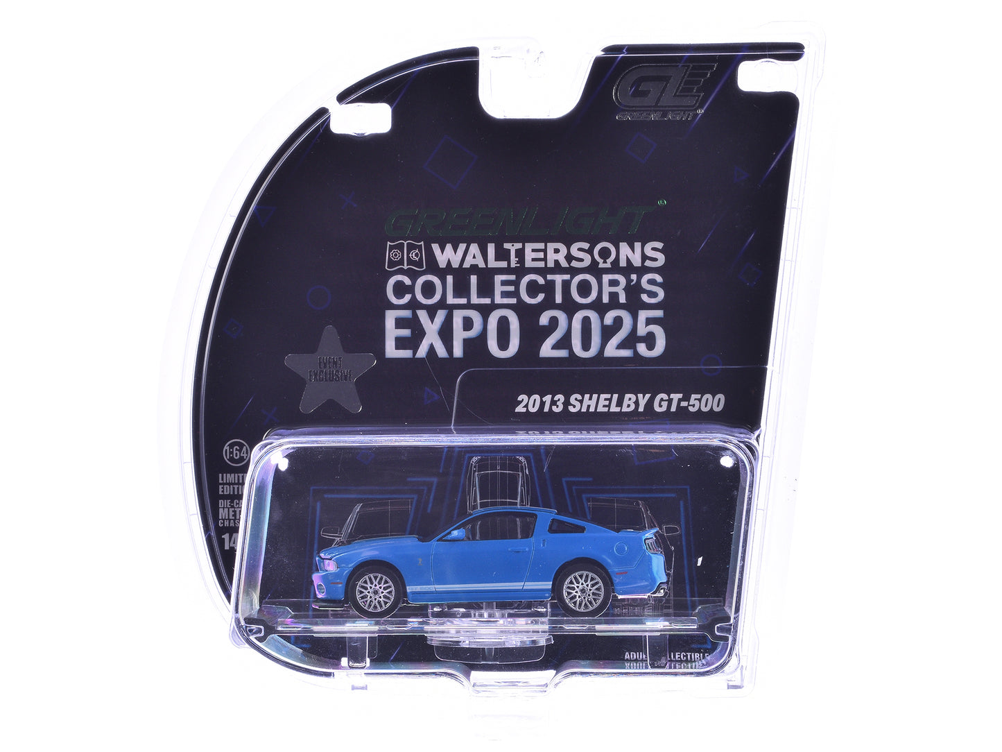 2013 Shelby GT-500 Blue with White Stripes "2025 Greenlight Waltersons Collector's Expo Exclusive" 1/64 Diecast Model Car by Greenlight-DiecastModeler.com