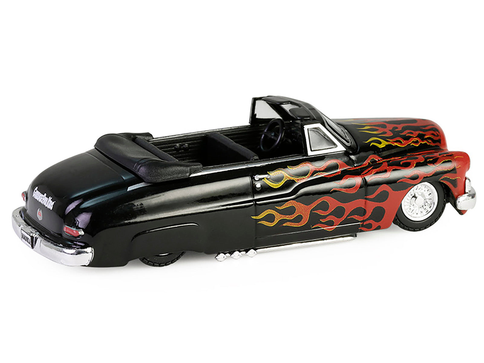 1950 Mercury Eight Convertible Lowrider Black with Flames "Menacing Monica" "Garbage Pail Kids" Series 7 1/64 Diecast Model Car by Greenlight-DiecastModeler.com