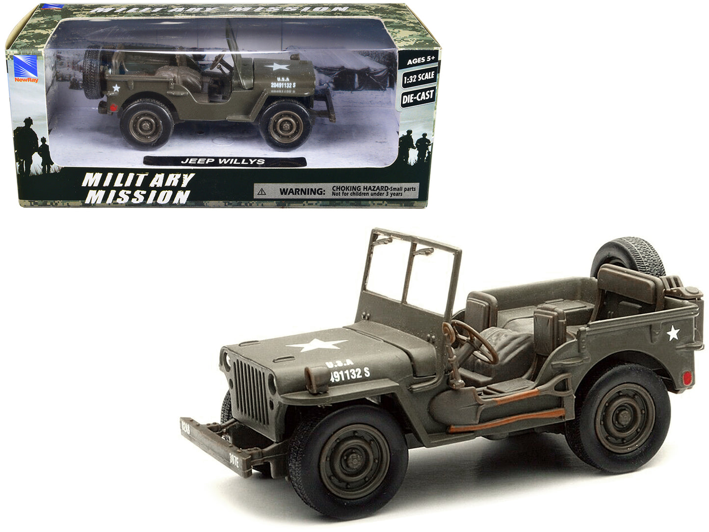 Jeep Willys U.S.A. Army Green 1/32 Diecast Model Car by New Ray-DiecastModeler.com