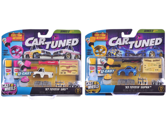 1987 Toyota SR5 Pickup Truck White and 1993 Toyota Supra Blue "Custom Shop" 2 Car Set Diecast Model Cars by CarTuned