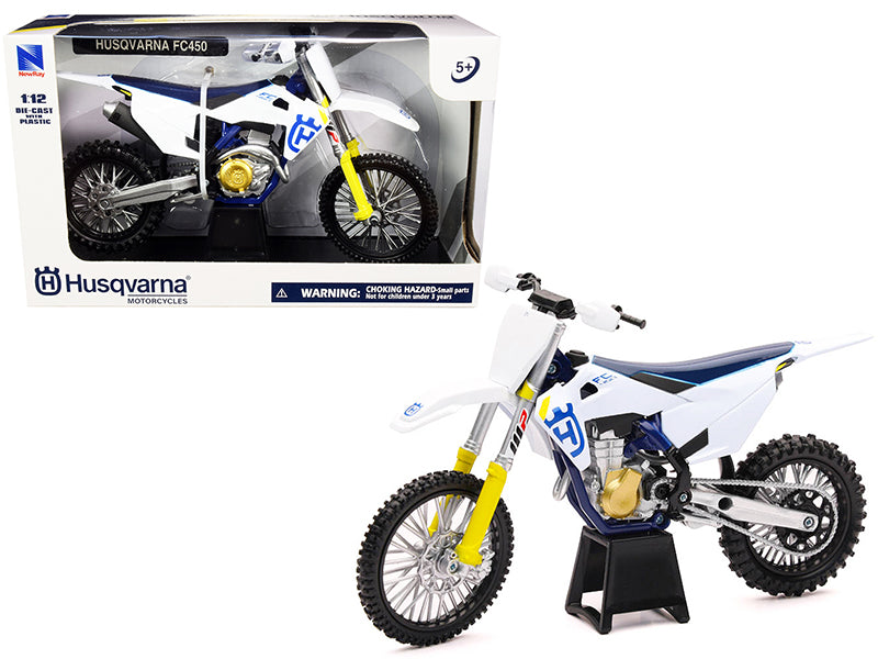 Husqvarna FC450 White and Blue 1/12 Diecast Motorcycle Model by New Ray-DiecastModeler.com
