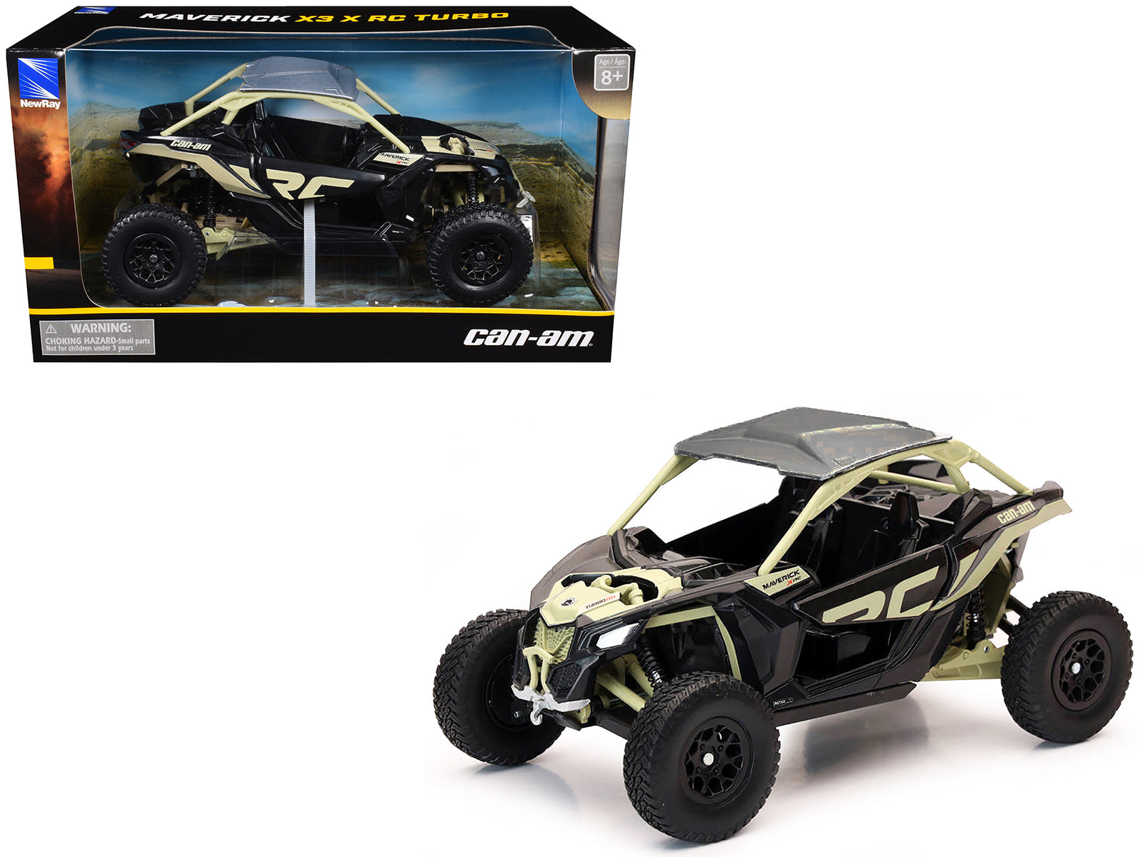 Can-Am Maverick X3 XRC Turbo ATV Tan and Black with Silver Top cast 1/18 Diecast Model by New Ray-DiecastModeler.com