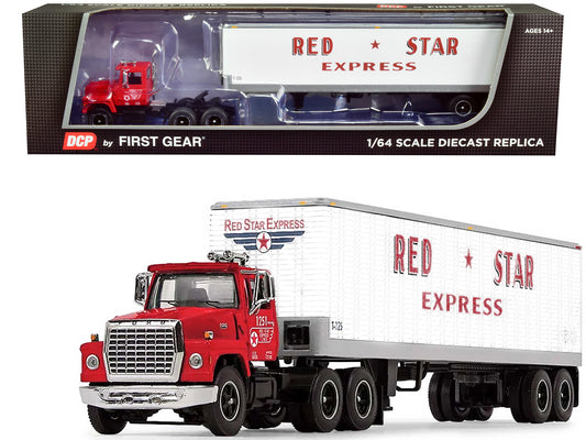 Ford LT-9000 Day Cab with Vintage 40' Dry Goods Tandem-Axle Trailer Red and White "Red Star Express" 1/64 Diecast Model by DCP/First Gear-DiecastModeler.com