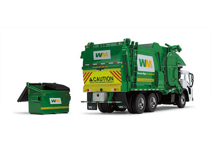 Mack LR Garbage Truck with McNeilus Meridian Front Load Refuse Body White and Green with Refuse Bin "Waste Management" 1/64 Diecast Model by First Gear-DiecastModeler.com