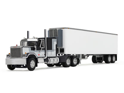 GMC General with 60" Flat Top Sleeper and 40' Vintage Refrigerated Trailer Black with Gray and White Stripes 1/64 Diecast Model by DCP/First Gear