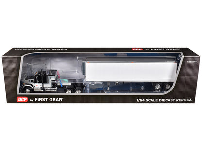 GMC General with 60" Flat Top Sleeper and 40' Vintage Refrigerated Trailer Black with Gray and White Stripes 1/64 Diecast Model by DCP/First Gear
