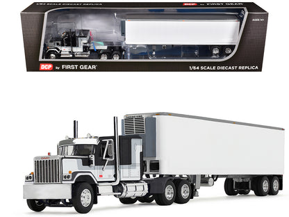 GMC General with 60" Flat Top Sleeper and 40' Vintage Refrigerated Trailer Black with Gray and White Stripes 1/64 Diecast Model by DCP/First Gear