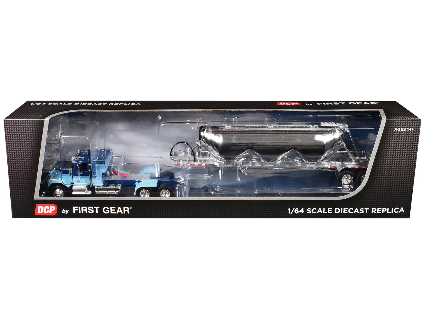 GMC General with 34" Flat Top Sleeper and Heil Pneumatic Tank Trailer Blue with Stripes 1/64 Diecast Model by DCP/First Gear