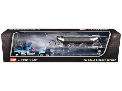 GMC General with 34" Flat Top Sleeper and Heil Pneumatic Tank Trailer Blue with Stripes 1/64 Diecast Model by DCP/First Gear