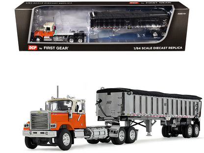 Chevrolet Bison Day Cab with East End Dump Trailer Orange and Beige 1/64 Diecast Model by DCP/First Gear