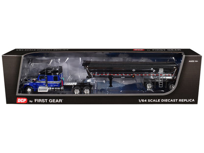 Kenworth W990 76" Mid-Roof Sleeper and MAC Half Round End Dump Trailer Blue and Black 1/64 Diecast Model by DCP/First Gear