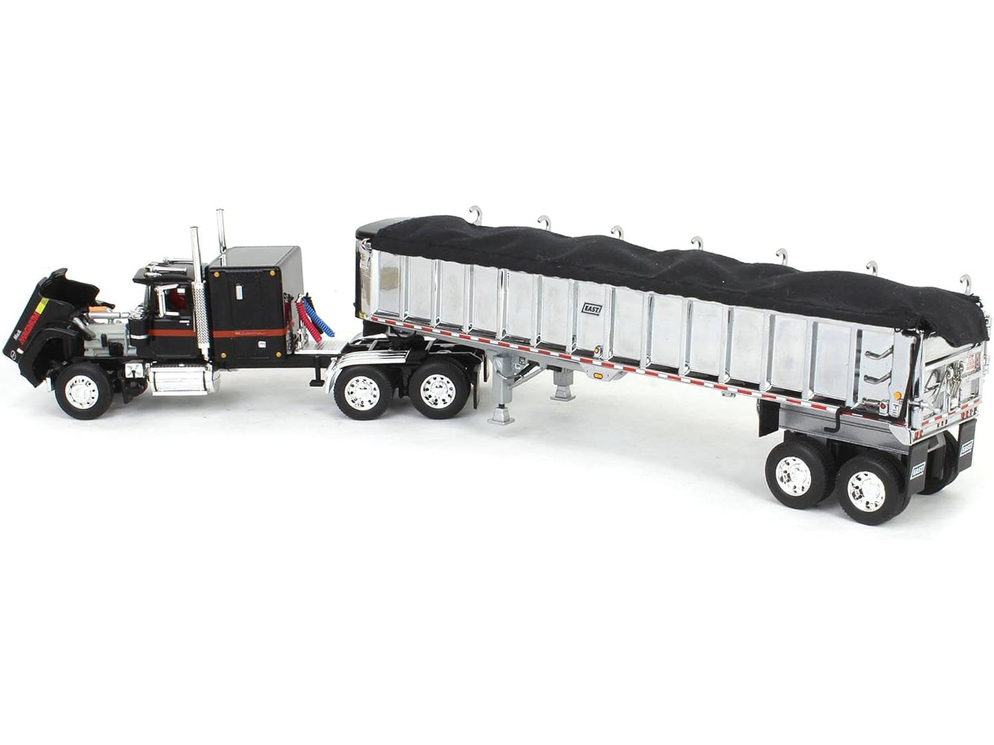 Mack Super-Liner with 60" Flat Top Sleeper and East End Dump Trailer Black 1/64 Diecast Model by DCP/First Gear