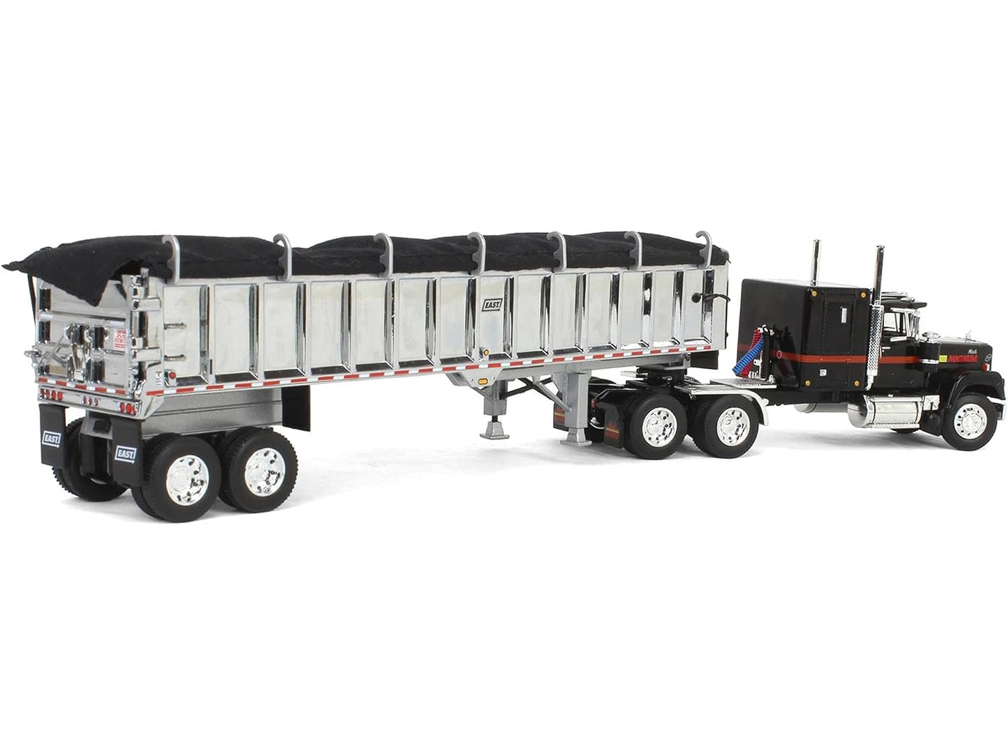 Mack Super-Liner with 60" Flat Top Sleeper and East End Dump Trailer Black 1/64 Diecast Model by DCP/First Gear