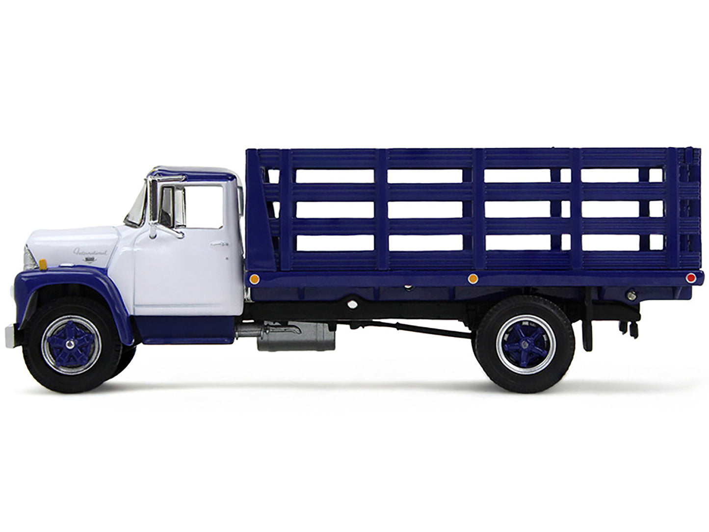 1970s International Loadstar Stake Truck White and Navy Blue 1/64 Diecast Model by DCP/First Gear