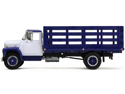 1970s International Loadstar Stake Truck White and Navy Blue 1/64 Diecast Model by DCP/First Gear