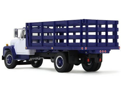 1970s International Loadstar Stake Truck White and Navy Blue 1/64 Diecast Model by DCP/First Gear