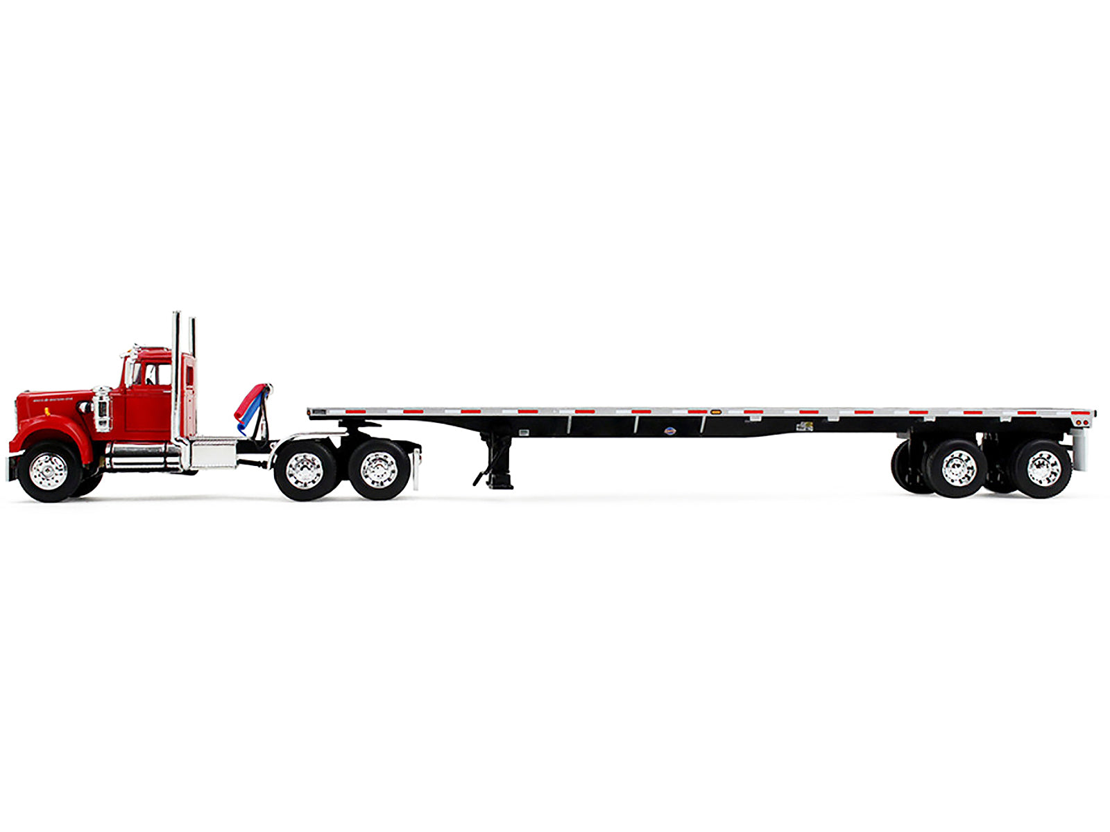 White Western Star 4900 Day Cab with 48’ Utility Flatbed Trailer Viper Red 1/64 Diecast Model by DCP/First Gear-DiecastModeler.com