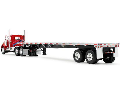 White Western Star 4900 Day Cab with 48’ Utility Flatbed Trailer Viper Red 1/64 Diecast Model by DCP/First Gear