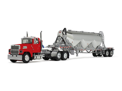 Ford LTL 9000 Day Cab with Heil Pneumatic Tank Trailer Heil Red 1/64 Diecast Model by DCP/First Gear