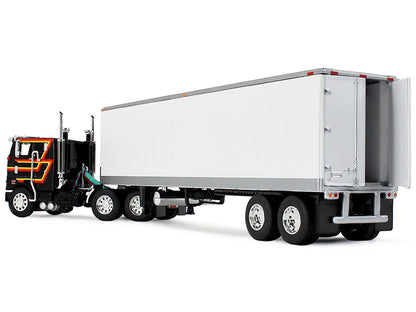 Peterbilt 352 COE 86" Sleeper and 40' Vintage Trailer with Reefer Black with Stripes 1/64 Diecast Model by DCP/First Gear