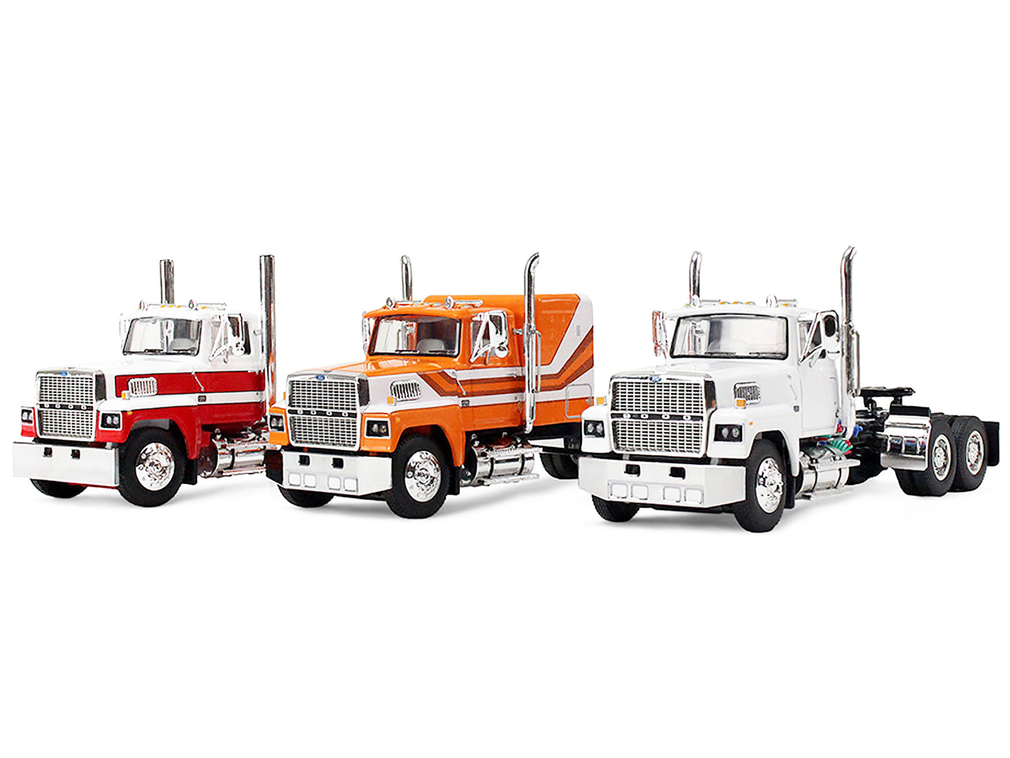 Ford LTL 9000 Trio Set (Two Day Cabs and One 60" Flat Top Sleeper) 1/64 Diecast Model by DCP/First Gear-DiecastModeler.com