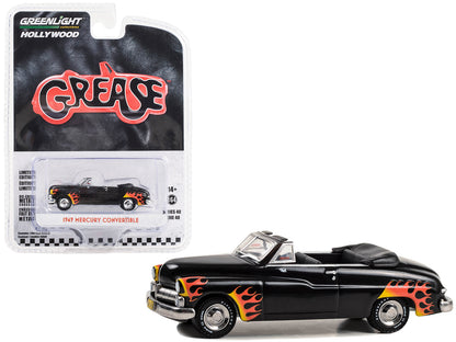 1949 Mercury Convertible Black with Flames "Grease" (1978) Movie "Hollywood Series" Release 40 1/64 Diecast Model Car by Greenlight-DiecastModeler.com