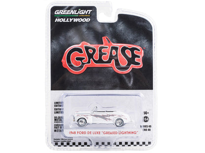 1948 Ford De Luxe Convertible "Greased Lightning" White with Graphics "Grease" (1978) Movie "Hollywood Series" Release 40 1/64 Diecast Model Car by Greenlight
