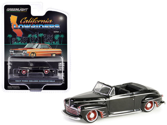 1947 Ford Deluxe Convertible Lowrider Black wit h Red Graphics "California Lowriders" Series 5 1/64 Diecast Model Car by Greenlight-DiecastModeler.com