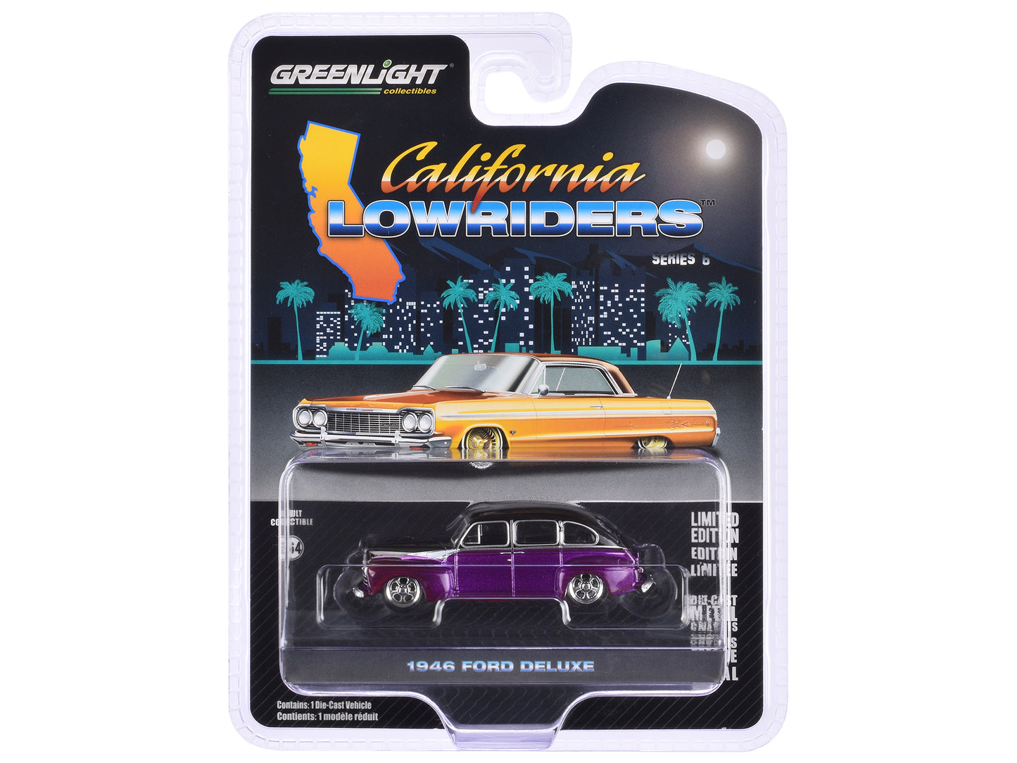 1946 Ford Fordor Super Deluxe Dark Purple Metallic and Black "California Lowriders" Series 6 1/64 Diecast Model Car by Greenlight-DiecastModeler.com