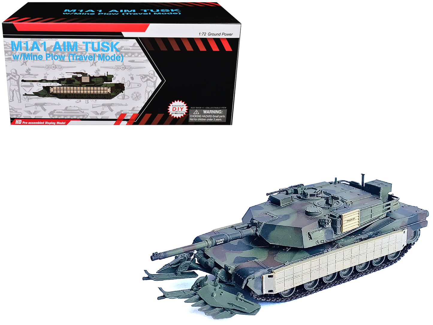 United States M1A1 AIM TUSK (Tank Urban Survival Kit) with Mine Plow (Travel Mode) "United States Marine Corps 8th Tank Battalion II MED Iraq" (2003) Green Camouflage "NEO Dragon Armor" Series 1/72 Plastic Model by Dragon Models
