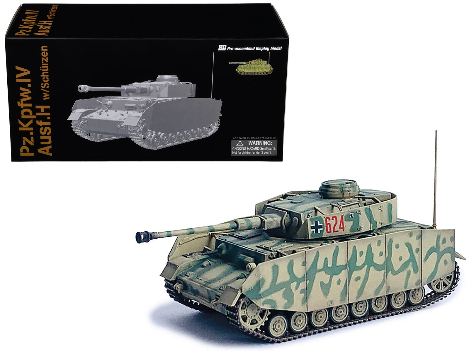 Germany Pz.Kpfw.IV Ausf.H with Schurzen Tank #624 "3.Pz.Div. Ukraine" (1943) "NEO Dragon Armor" Series 1/72 Plastic Model by Dragon Models-DiecastModeler.com
